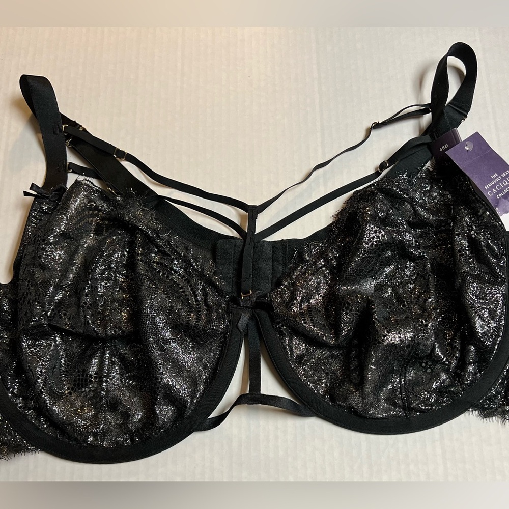 NWT black metallic unlined balconette bra by Lane Bryant sz.46D